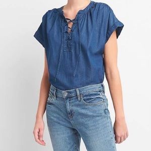GAP Short Sleeve Lace Up Denim Shirt